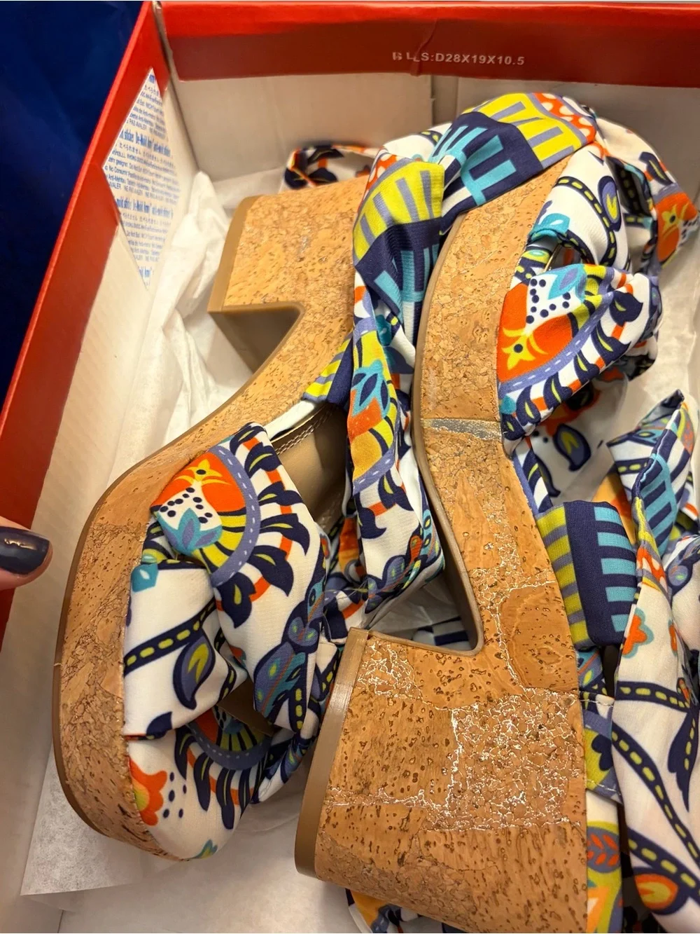 Impo Floral Tie-Wrap Cork Wedge Sandal Heels